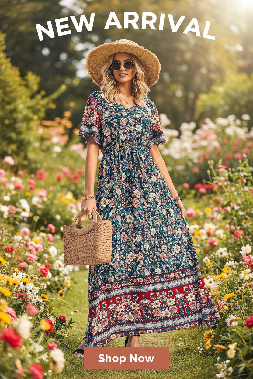 Elegant Retro Halter Neck Deep V Backless Long Dress for Women | 2D Print, Elastic Waistband, Suitable for Beach Vacations, Parties, and Dates