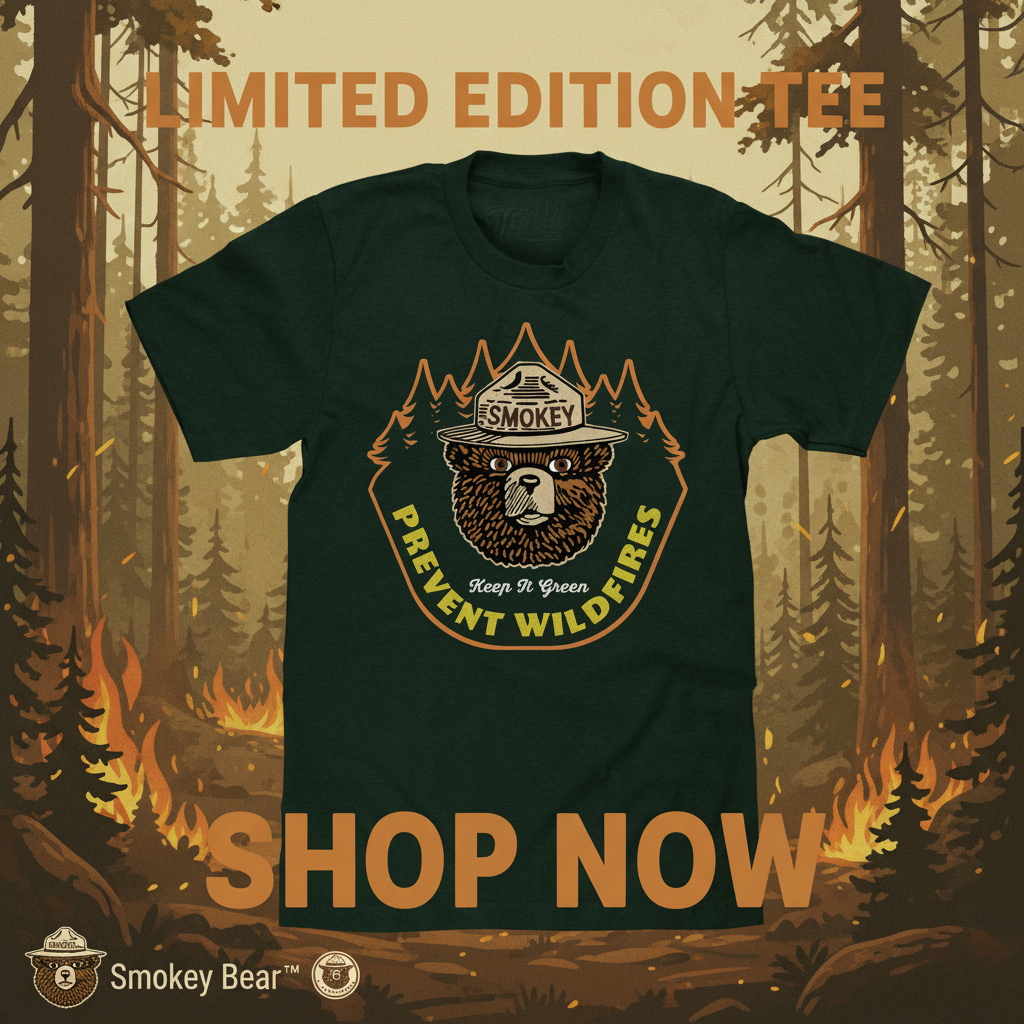 Smokey Bear Keep It Green Prevent Wildfires T-Shirt - Forest Green