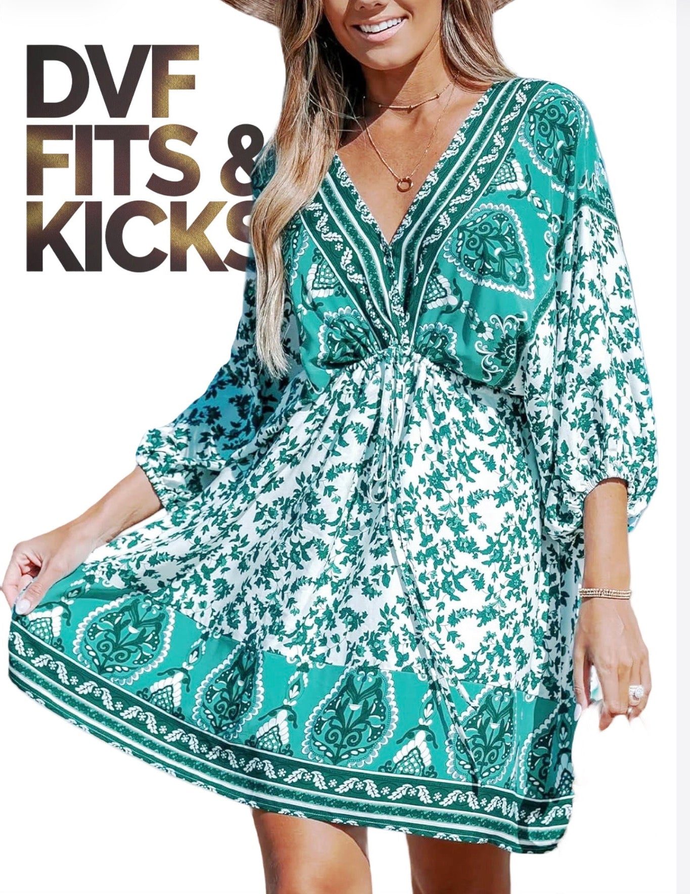 CUPSHE Women's Plunging V Neck Backless Beach Dress Paisley Boho Blouson Sleeve Back Tie Waist Tie Mini Summer Dresses