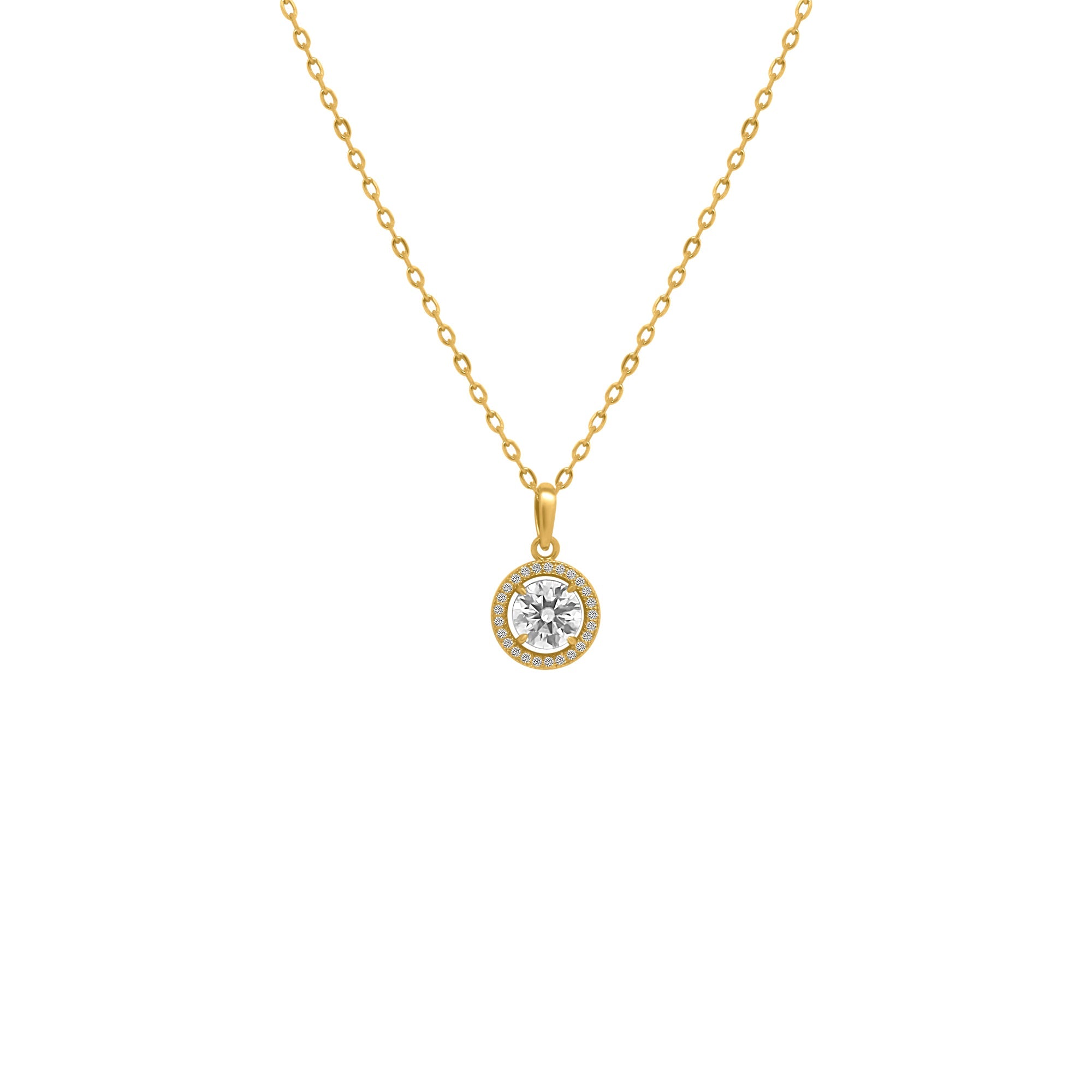Sterling Silver 4 Prong Round Moissanite W/ Border Necklace