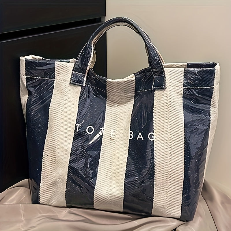 New Large Capacity WomenS Casual ColorBlock Striped Pattern Tote Bag Large Capacity Versatile Individual Shoulder Bag Suitable for Daily Commuting Shopping And Vacation