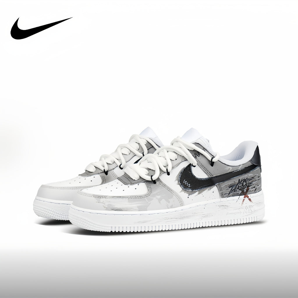 Nike Air Force 1 HandPainted Graffiti Art in a Gray And White Minimalist Combination Classic Retro Versatile And Durable LowTop Sneakers for Both Men And Women Made of Suitable for Fitness Leisure