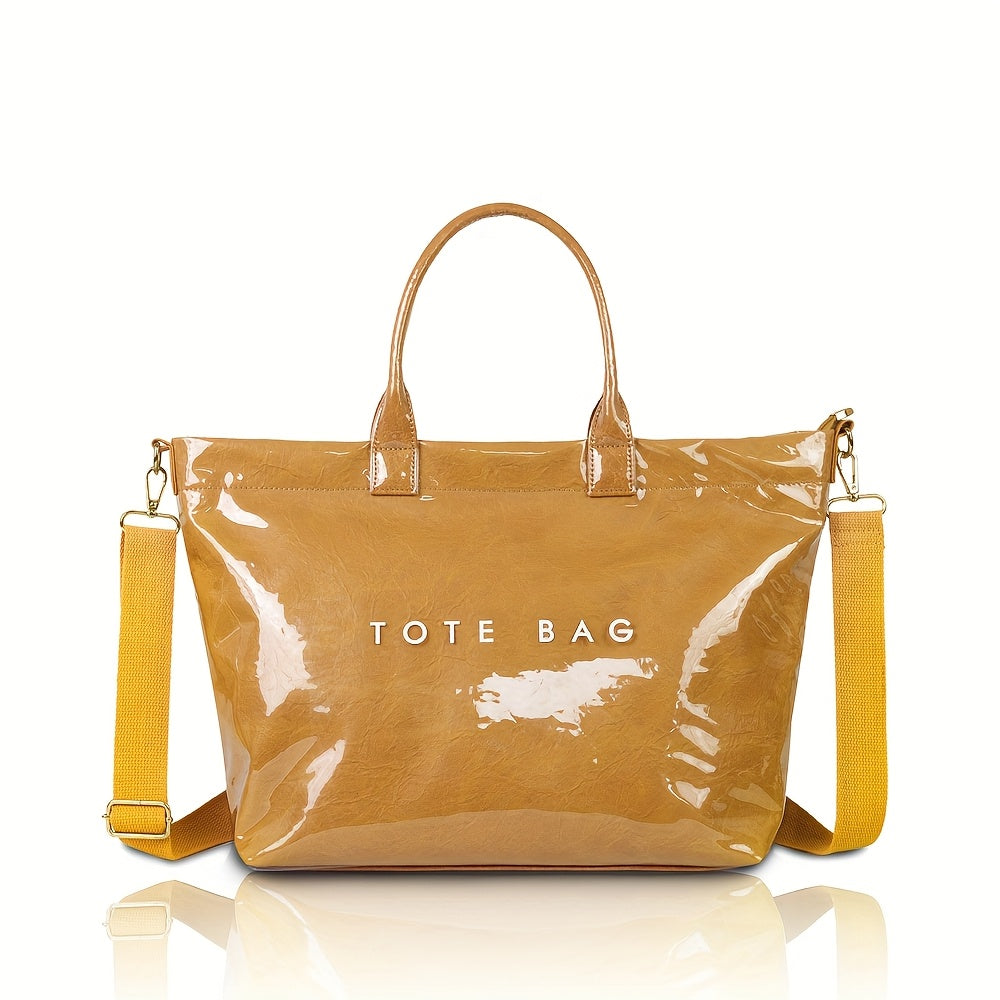 Retro Kraft Paper WomenS Bag PVC LargeCapacity WomenS Tote Handbag Lightweight And Portable Shoulder Shopping Bag with Long Shoulder Strap
