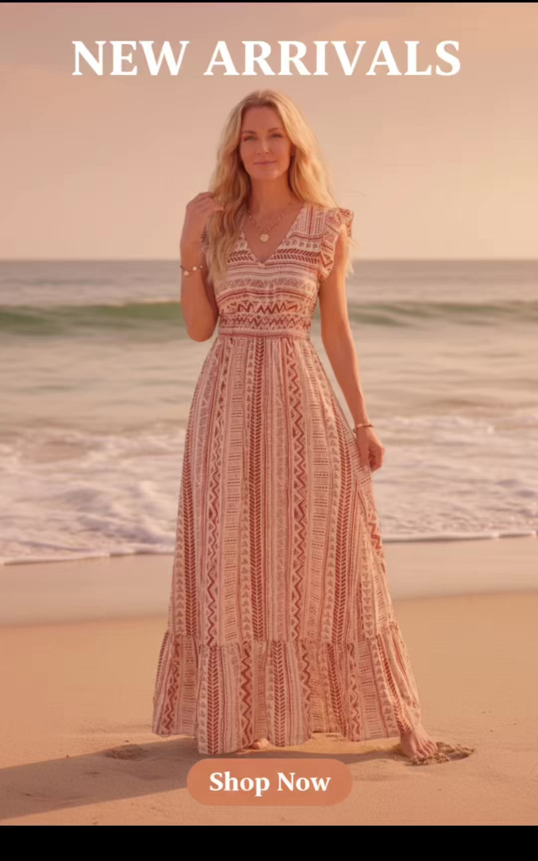 2026 New Summer Printed Dress Seaside Vacation Vintage Satin Maxi Dress V-Neck Flutter Sleeve Waist- Boho Flared Hem Sundress