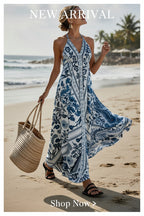 Trendy Sleeveless Long Dresses for Women Featuring a Sexy V-Neck Halterneck Design with Polka Dots, Perfect for Summer Daily Wear Or Beach Vacations