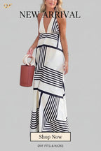 Trendy Sleeveless Long Dresses for Women Featuring a Sexy V-Neck Halterneck Design with Polka Dots, Perfect for Summer Daily Wear Or Beach Vacations