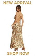 Women'S Spring Summer Halter Deep V-Neck Waistband Printed Maxi Dress | Elegant Socialite Style Highlighting Curvy Figure Ideal for Vacation Trips And Party Gathering Looks